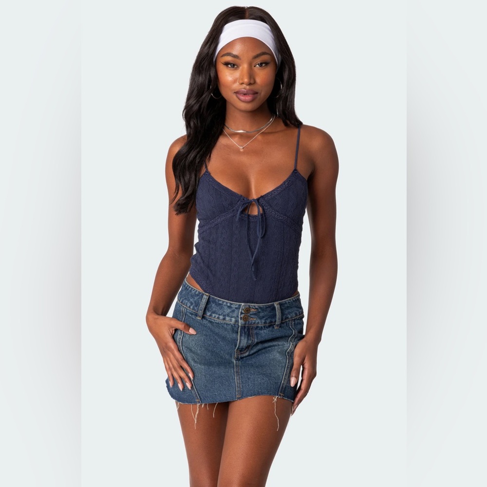 EDIKTED Lacey Knit Cut Out Bodysuit